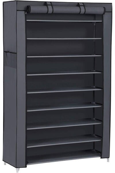 SONGMICS Toz Geçirmez Örtülü 10 Katlı Ayakkabı Rafı, 88x28x160 CM, Gri, RXJ36G
