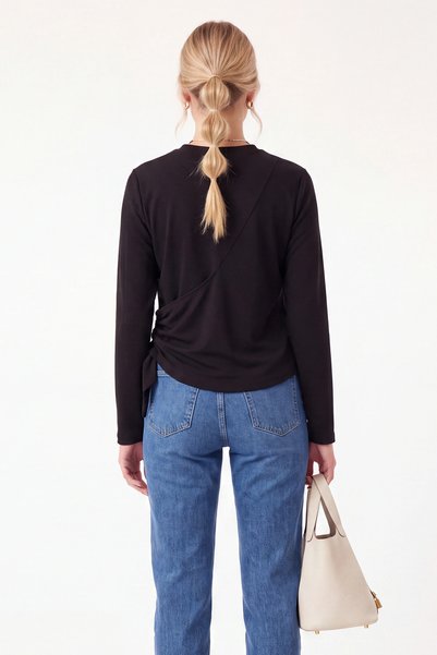 Noa&Noa Women's Crew Neck Long Sleeve Basic Blouse Relaxed Fit Casual Top