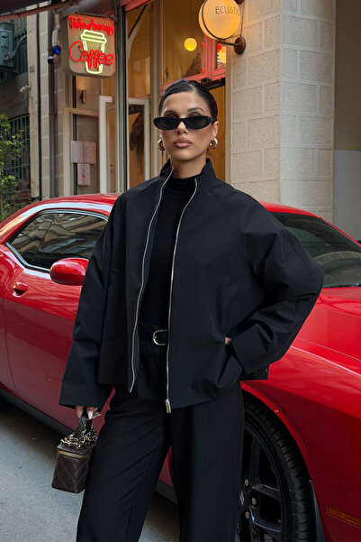 NET OF NOT ZR Model Siyah Oversize Dik Yaka Premium Kumaş Kadın Ceket