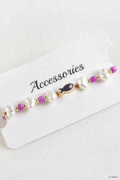 ZERO LAND Concepta Fish Pearl Beads Macrame Thread (05113) Bracelet Pink