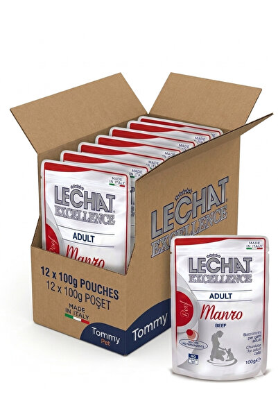 Lechat Exc طعام رطب للقطط البالغة بنكهة لحم البقر من علامة(12×100g) LeChat Ex...