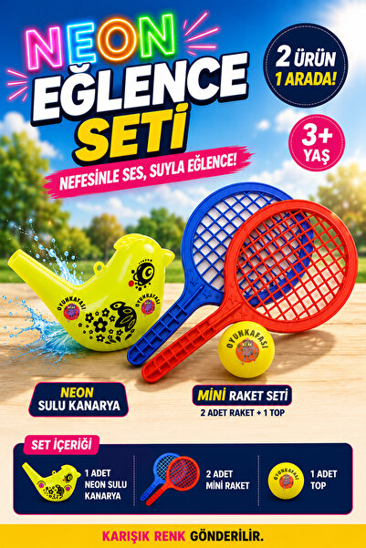 OYUNKAFASI Neon Sulu Kanarya ve Mini Raket Oyun Seti – Karne Hediyesi Doğum G...