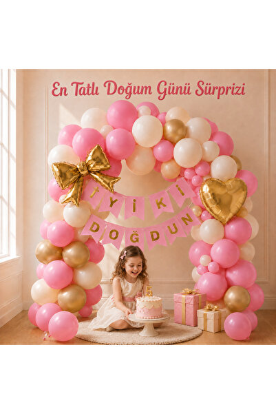 Genel Markalar İyi Ki Doğdun Balon Süsleme Seti Krom Gold Folyo Fiyonk Kalp B...