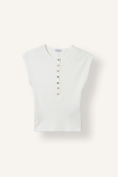 DeFacto T-Shirts - Ecru - Slim fit