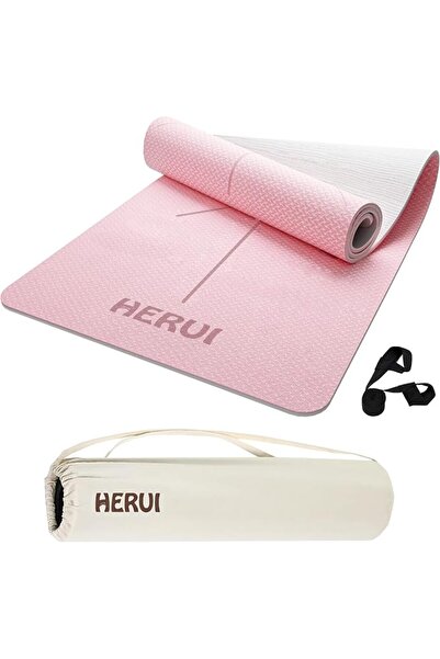 HERUI Heroy Yoga Mat Alignment Lines Non Slip Exercise Mat with Carry Bag for...