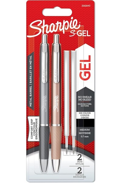 Sharpie S-Gel Metal Jel Kalem, 0,7 mm Uç, Metal Gri & Bronz 2'li Paket, Siyah Mürekkep