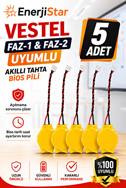 EnerjiStar Vestel Etkileşimli Faz-1 Faz-2 Akıllı Tahta CR2032 Kablolu Soketli Bios Pili 5 Adet