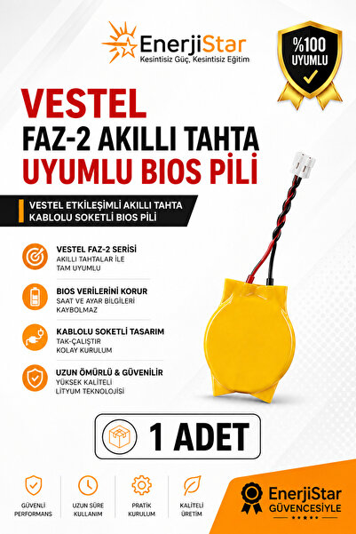 EnerjiStar Vestel Etkileşimli Faz-2 Akıllı Tahta CR2032 Kablolu Soketli Bios Pili