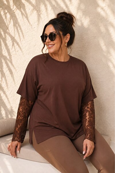 FOR ESRA BIG TREND Plus Size Blouses - Brown - Plus Size