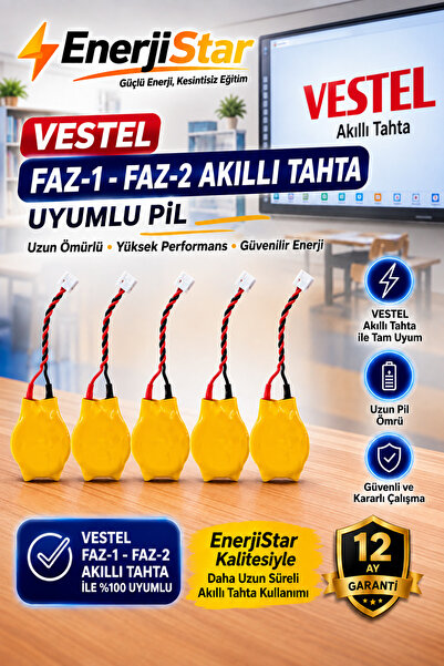 EnerjiStar Vestel Etkileşimli Faz-1 Faz-2 Akıllı Tahta CR2032 Kablolu Soketli Bios Pili 5 Adet