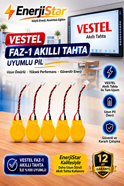 EnerjiStar Vestel Etkileşimli Faz-1 Akıllı Tahta CR2032 Kablolu Soketli Bios Pili 5 Adet