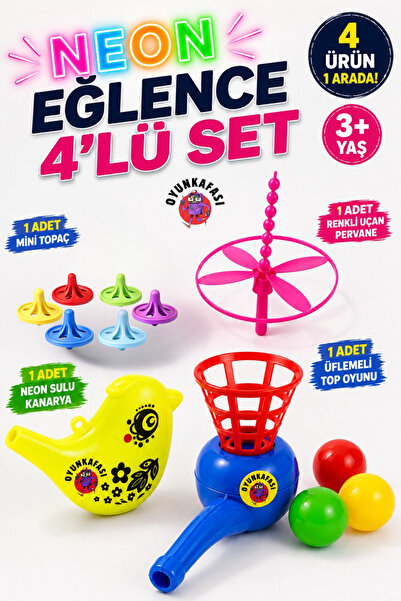 OYUNKAFASI Neon Eğlence 4’lü Çocuk Oyun Seti – Mini Topaç, Uçan Pervane, Sulu...