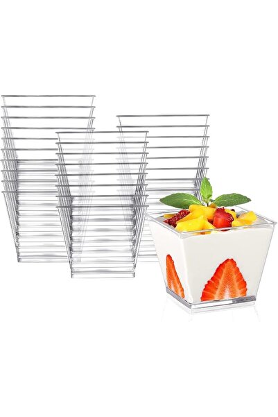 GENERAL Plastic Dessert Cups with Lids and Spoons Small Clear Plastic Dessert...