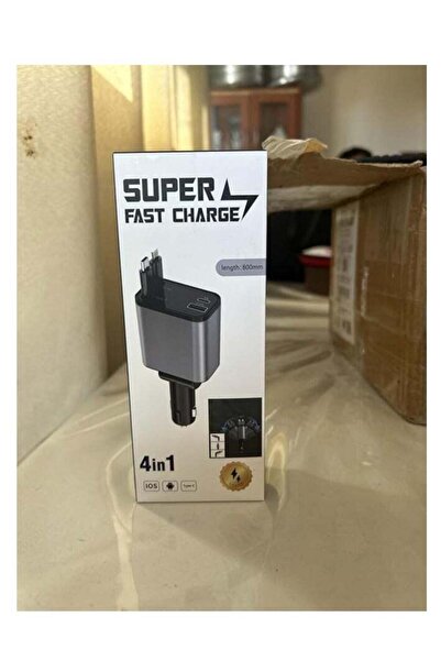 Super Car Charger Fast Charging 4 in 1 Adapter With Collapsible Lightning & T...
