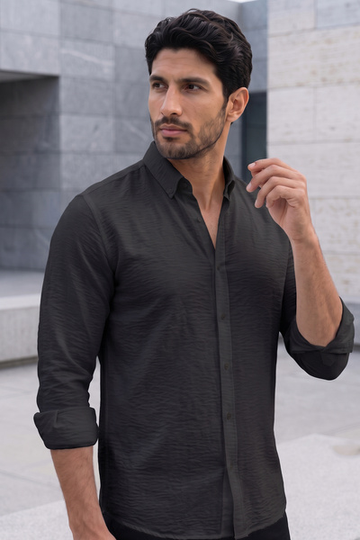 modaberry Men's Black Pera Linen Shirt – Summer Comfortable Fit Stylish Shirt
