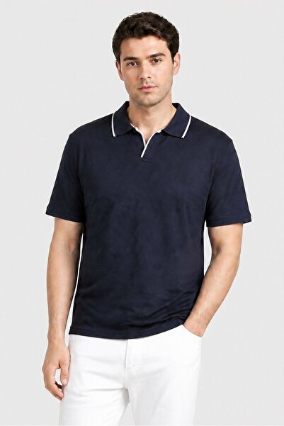 Brave Soul Men Regular Fit Solid Short Sleeve Polo Shirt, Navy
