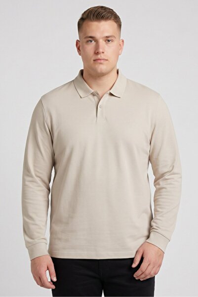 Calvin Klein Men Regular Fit Embroidered Logo Long Sleeve Polo Shirt, Beige