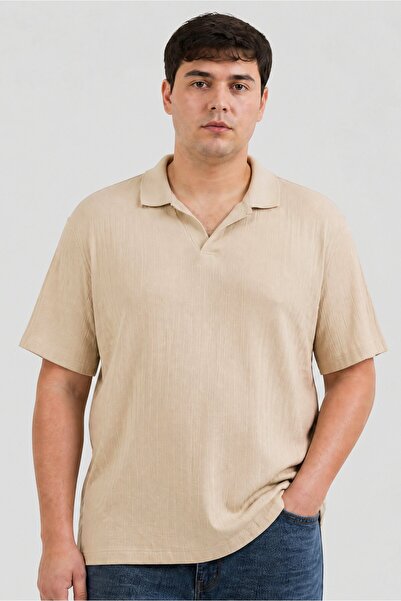 Brave Soul Men Regular Fit Ribbed Short Sleeve Polo Shirt, Light Stone