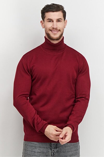 Sorbino Men Turtle Neck Plain Knit Long Sleeve Sweater, Maroon