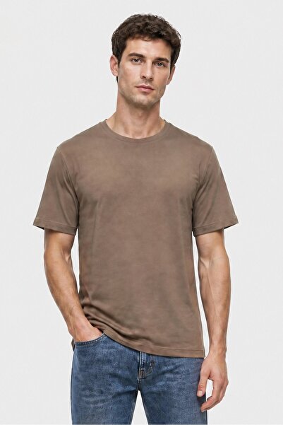 Brave Soul Men Crew Neck Short Sleeve Plain T-Shirt, Taupe