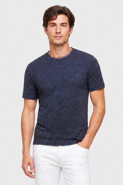 Brave Soul Men Crew Neck Short Sleeve Textured T-Shirt, Navy