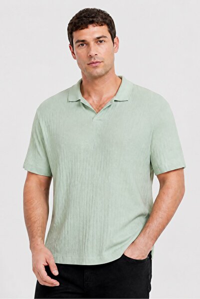 Brave Soul Men Regular Fit Ribbed Short Sleeve Polo Shirt, Mint Green
