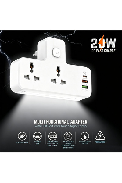 Boyue محول طاقة جداري متعدد المنافذ، مقبس عالمي مع منافذ USB، إضاءة ليلية ومف...