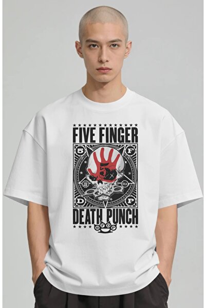SEVBANO Tricou premium oversize unisex cu imprimeu Five Finger Death Punch, t...