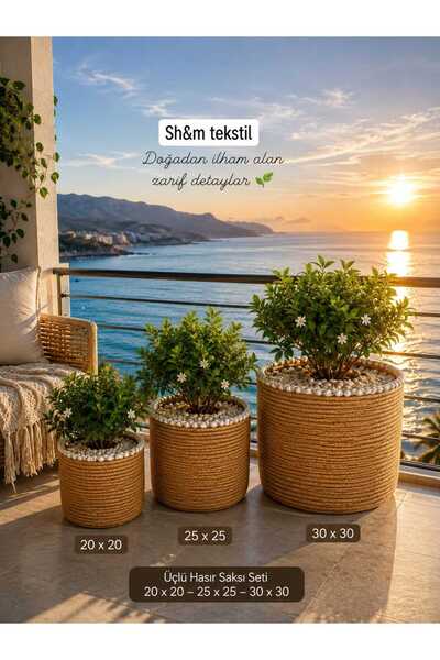SHLM TEKSTİL 3-Piece Flower Pot Set, Basket, Multi-Purpose Basket, Handmade, ...