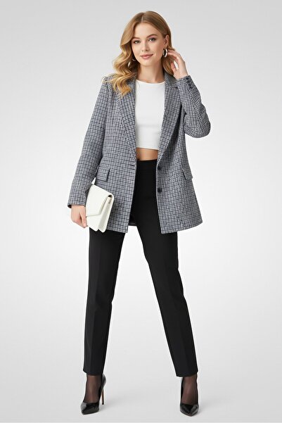 Maje Women Regular Fit Micro Check Print Long Sleeve Blazer, Multicolor