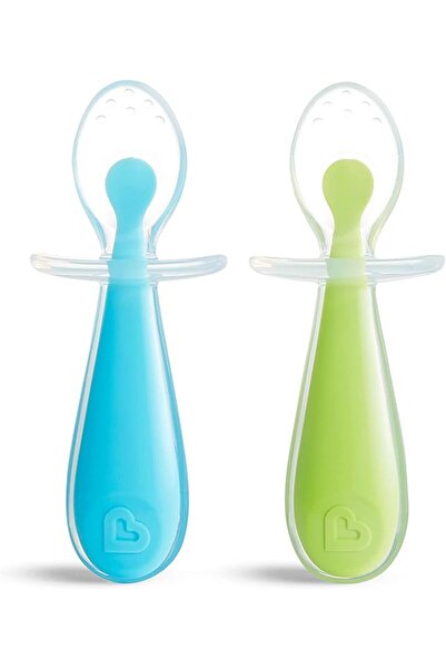 Munchkin Manxkin 2-Piece Cute Design Silicone Feeding Training Spoons, Blue/G...