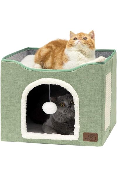 GENERAL Tbesitans L Size Foldable Cat House and Bed with Hanging Scratching B...