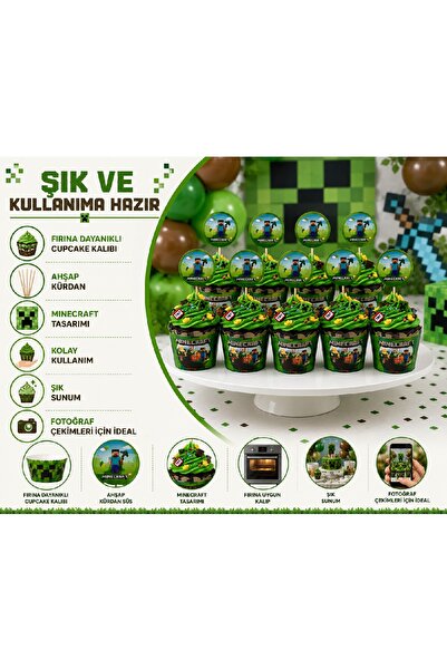 Bkmc Minecraft set za ukrašavanje rođendanskih kolačića za 8 i 16 osoba | Min...