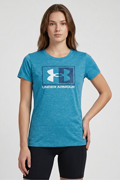 Under Armour Women Loose Fit Short Sleeve Training T-Shirt, Heather Blue