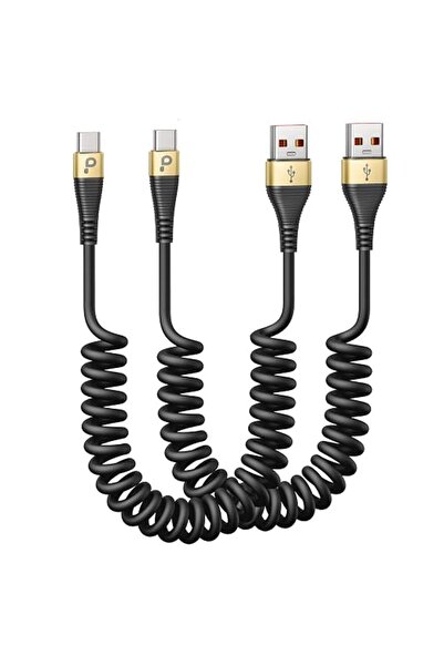 GENERAL كيبل شحن سريع من USB نوع سي بطول 3 اقدام للسيارة من قطعتين ملفوف من U...