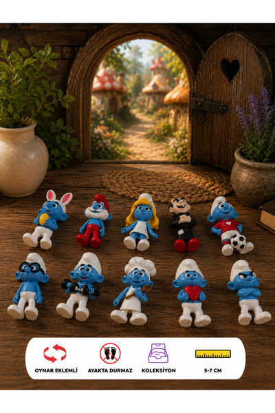 You Toys Şirinler | Şirin Baba+ Şirine +Gargamel Dahil 10Lu Set / 3 Eklemli- ...