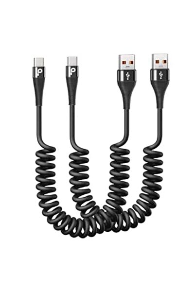 GENERAL كيبل شحن سريع من USB نوع سي بطول 3 اقدام للسيارة من قطعتين ملفوف من U...