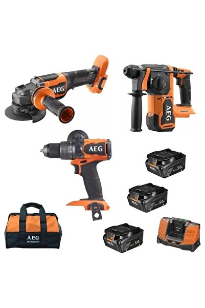 AEG JP18AA3-503B 18V 3x5.0Ah Akülü 3'lü Set (BSB18C3BL+BEWS18-125BLPX2+BBH18B...
