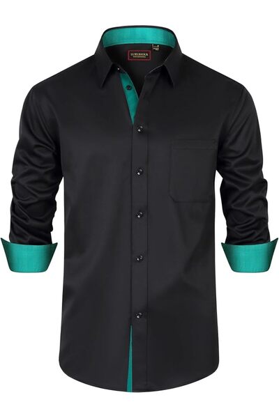 GENERAL Leon Nardo Men's Long Sleeve Formal Dress Shirts Casual Button down S...