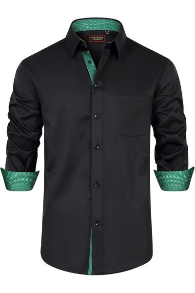 GENERAL Leon Nardo Men's Long Sleeve Formal Dress Shirts Casual Button down S...