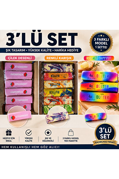 Gezinfini Hediyelik 3lü Butter Squishy Set | Çilek Butter Squishy | Renkli Bu...