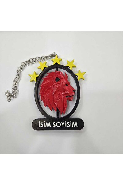 Kişiye Özel Çift Taraflı İsimli Plakalı Sarı Kırmızı Aslan 5 Yıldızlı Dikiz Aynası Süsü