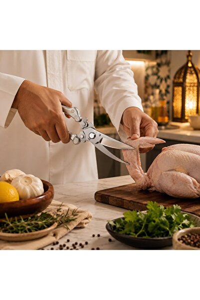 Biki Stainless Steel Serrated Blade Poultry and Meat Kitchen Scissors - 22cm