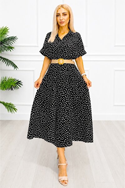 FashionForYou Καθημερινό μίντι φόρεμα EVELISSE, με γιακά πουκαμίσου και ανάγλ...