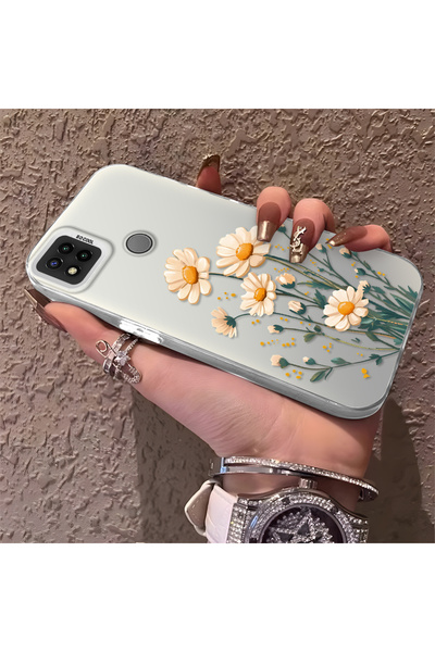 SLIMFELT Redmi 9C/10A Uyumlu Mat Papatya Çiçek Baskılı Silikon Kılıf, Darbe K...