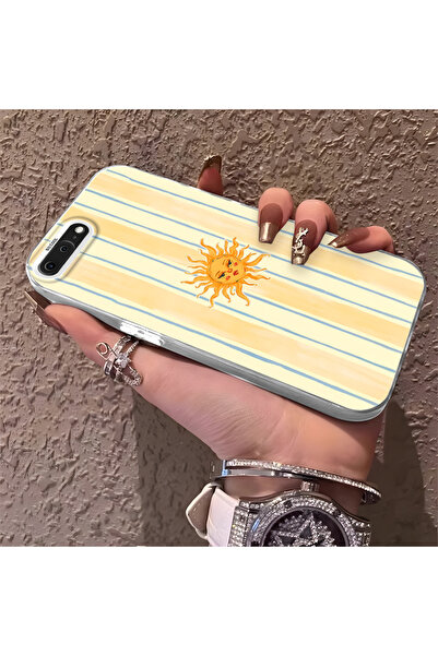 SLIMFELT iPhone 7 Plus/8 Plus Uyumlu Çizgili Retro Güneş Desenli Silikon Kılı...