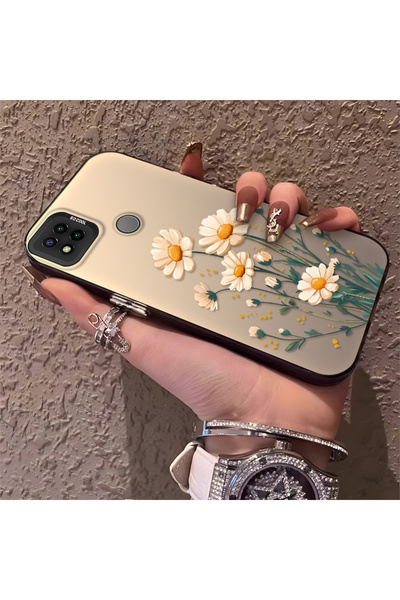 SLIMFELT Redmi 9C/10A Uyumlu Mat Papatya Çiçek Baskılı Silikon Kılıf, Darbe K...