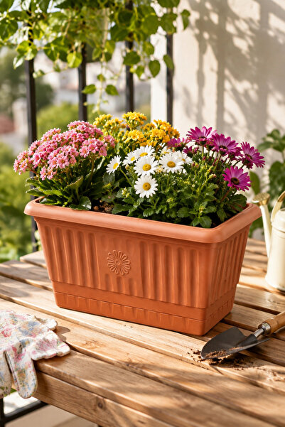 Binbirreyon Balkon Saksı 17x18x31cm 5Lt Balkon Saksısı Terracotta Kahverengi ...