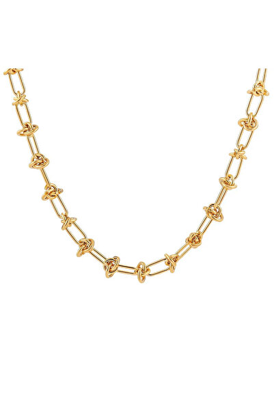 Pursehuit Gold-colored necklace, stainless steel, with knots, 18k gold plated...