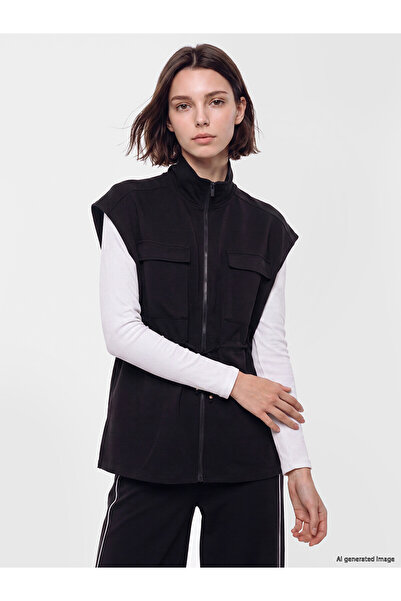 LC Waikiki Alita City Lcw Modest Black Interlock Plain Women's Vest with a Di...